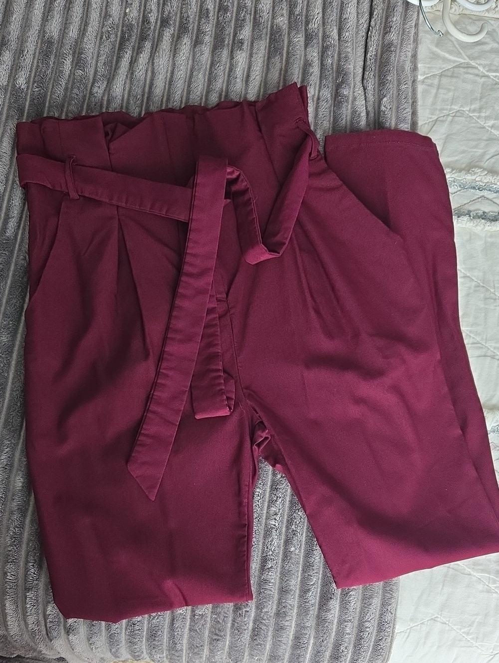 Windsor Burgundy Paperbag Waist Trousers with Tie Belt